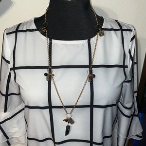 New Golden Stella Beaded Horn Pendant Stationed Necklace Women, Fashion Jewelry